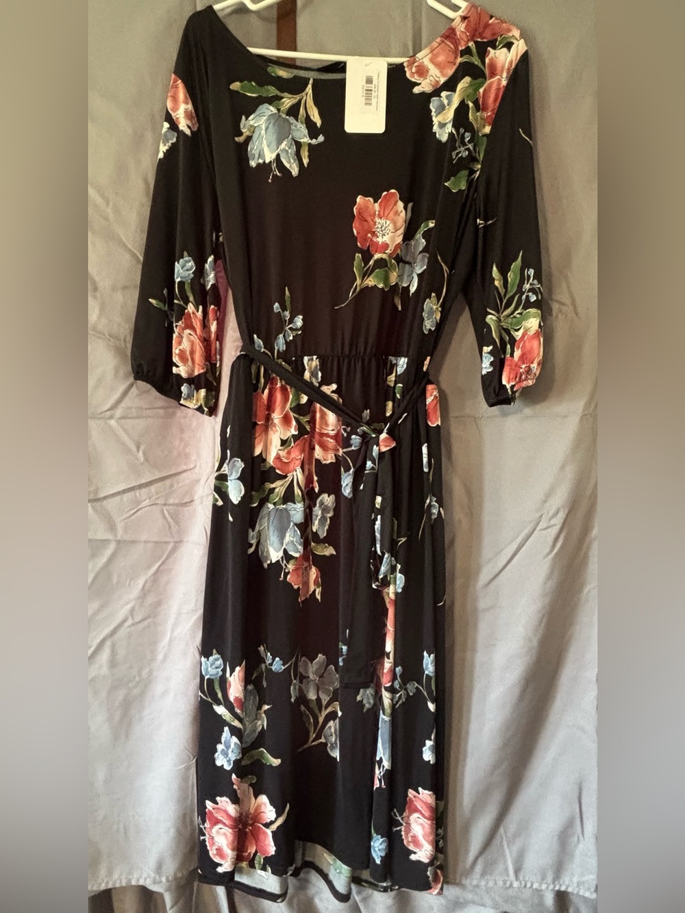 Chris & Carol Black Maxi Dress with Coral & Blue Floral Print